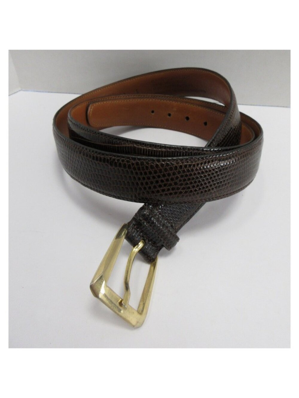 VINTAGE Trafalgar Belt 42 Burnished Java Lizard Leather Premiere USA